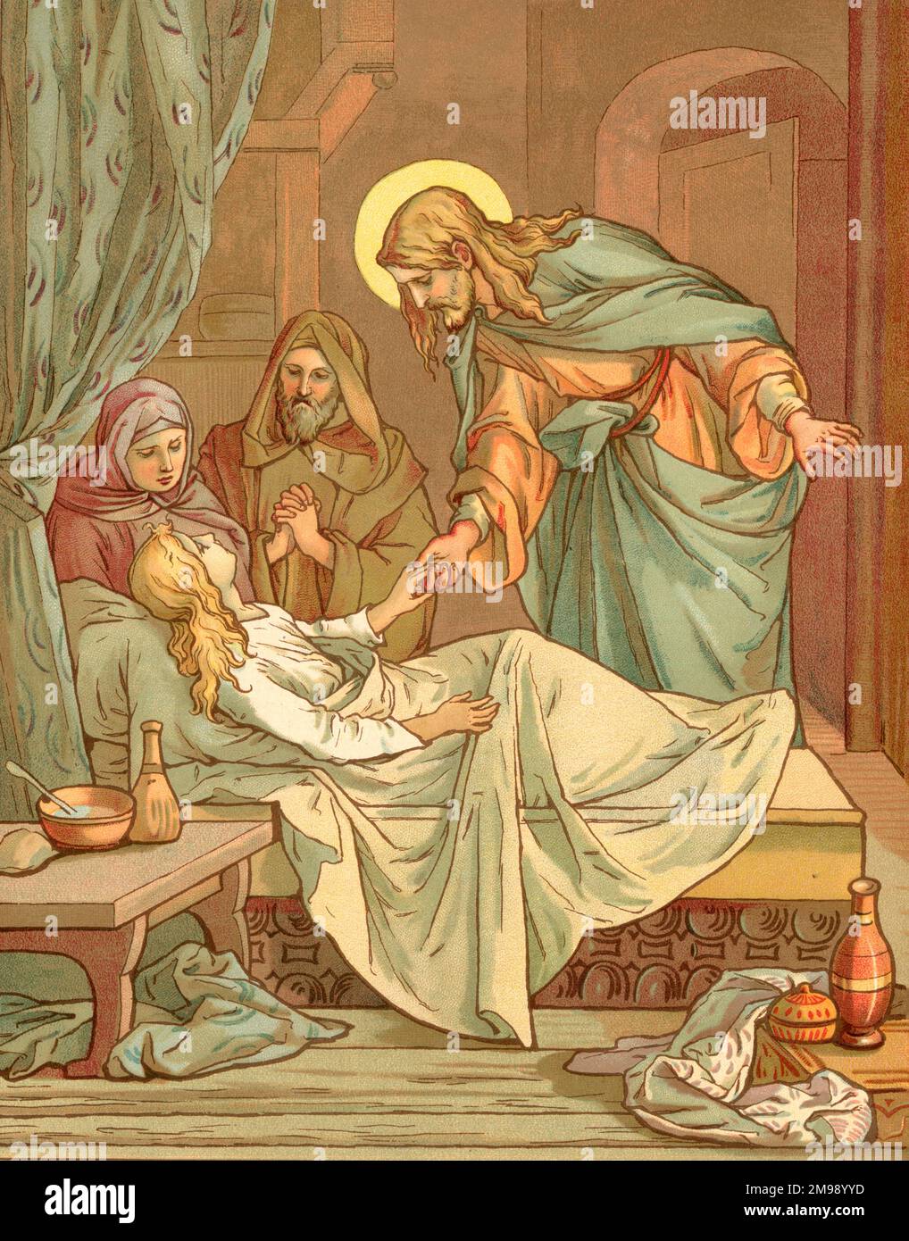 Biblische Geschichten von John Lawson, Jesus heilt die kleine Tochter des reichen Mannes. Stockfoto