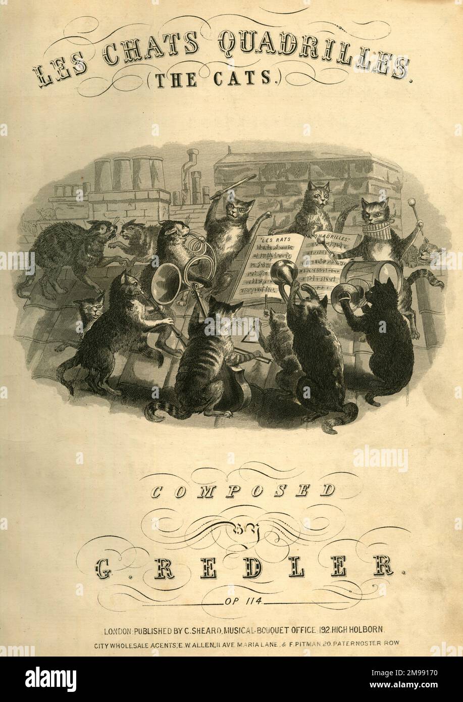 Musikcover, Les Chats Quadrilles, The Cats, komponiert von G Redler. Stockfoto