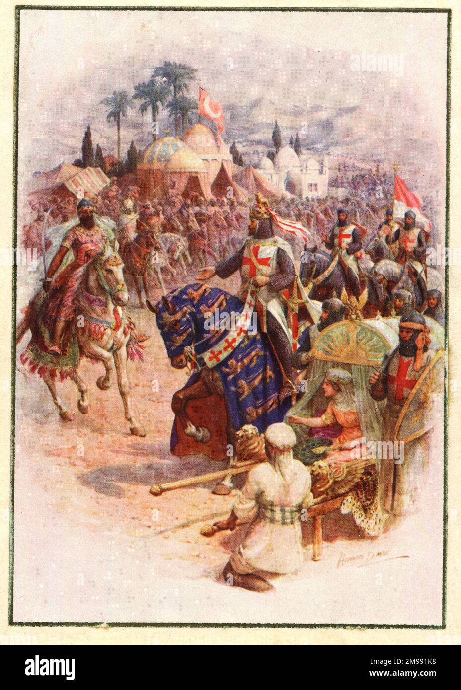 Treffen von König Richard I. (Löwenherz) mit Saladin während des dritten Kreuzzugs. Stockfoto