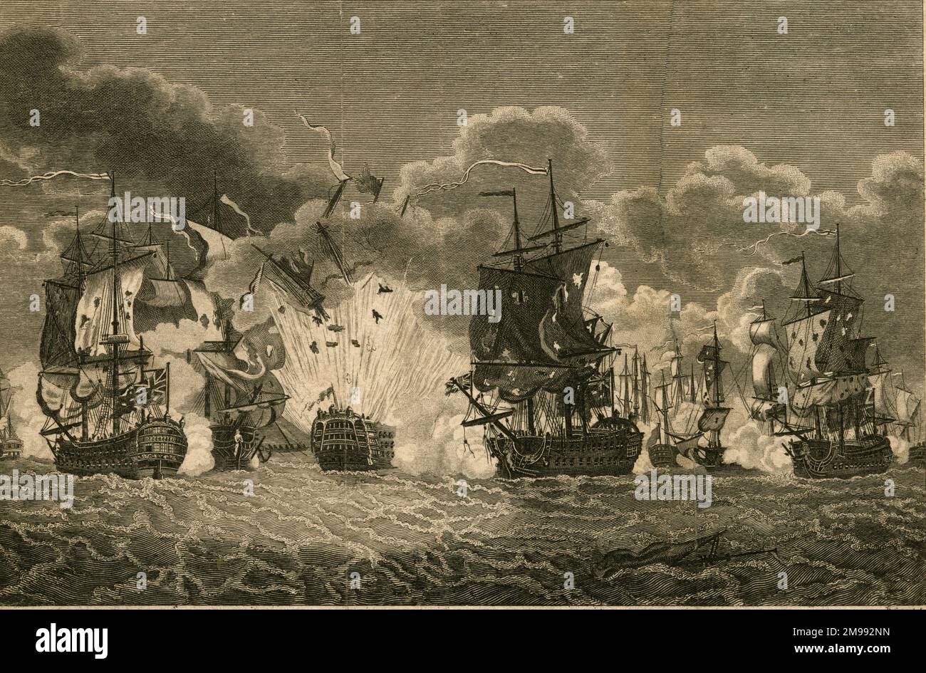 Niederlage der französischen Flotte durch Sir Cloudesley Shovell, 13. August 1704. Stockfoto