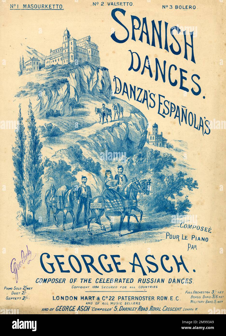 Titelmusik, Spanische Tänze, für das Klavier von George Asch komponiert. Stockfoto