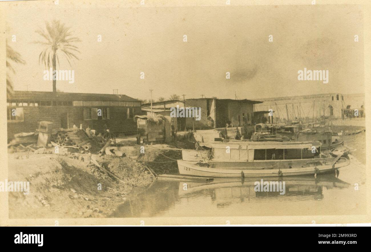 Motorboot Trockendock, Basra, Irak, während des Ersten Weltkriegs. Stockfoto