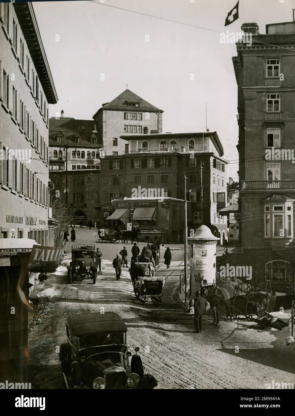 Wintersport in St. Moritz, Schweiz, im Januar 1933. Stockfoto