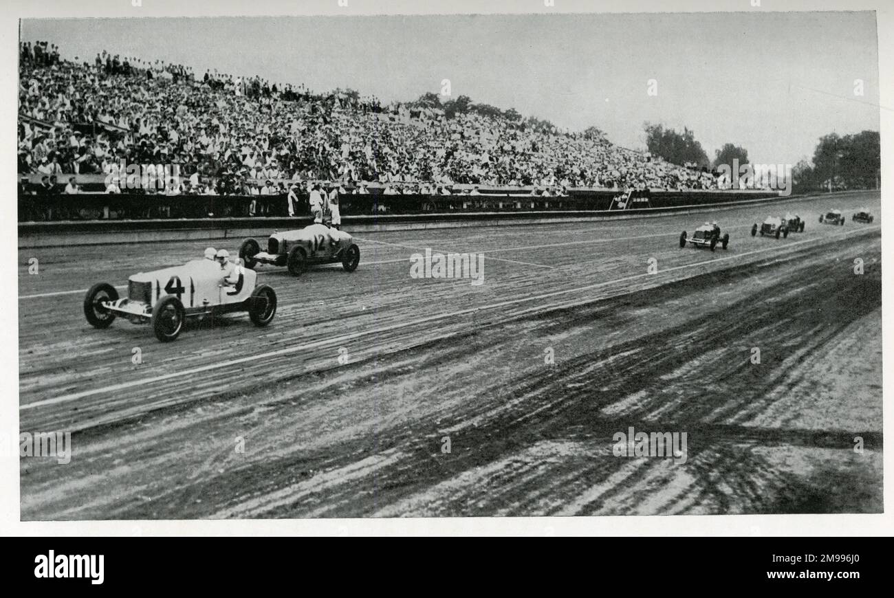Altoona Speedway, Pennsylvania, USA – eine Brettspur mit einer der sehr kurzen Geraden und dem Infield aus glatter Erde. Stockfoto