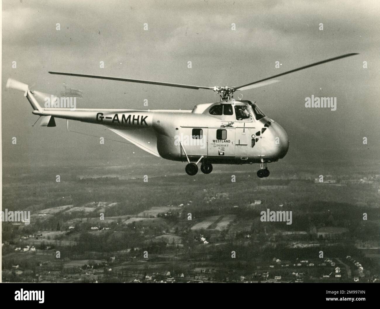 Sikorsky S-55, G-AMHK, wurde im Januar 1951 zur Verwendung als Demonstrationsmittel in Westland registriert. Stockfoto