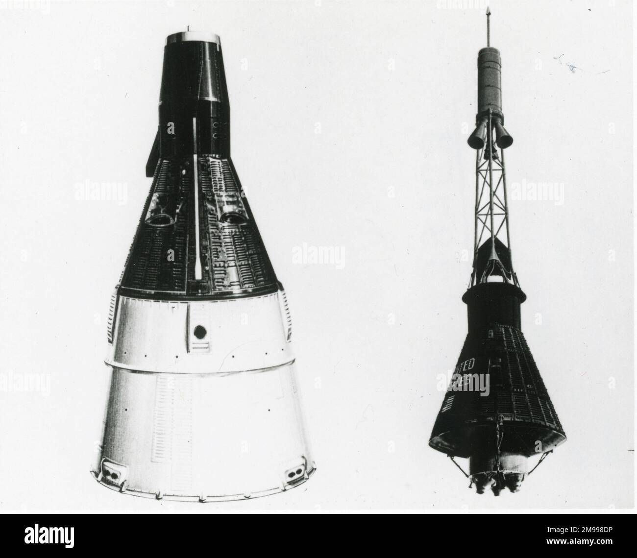 Die Gemini, Left und Mercury-Raumschiffe verglichen. Stockfoto