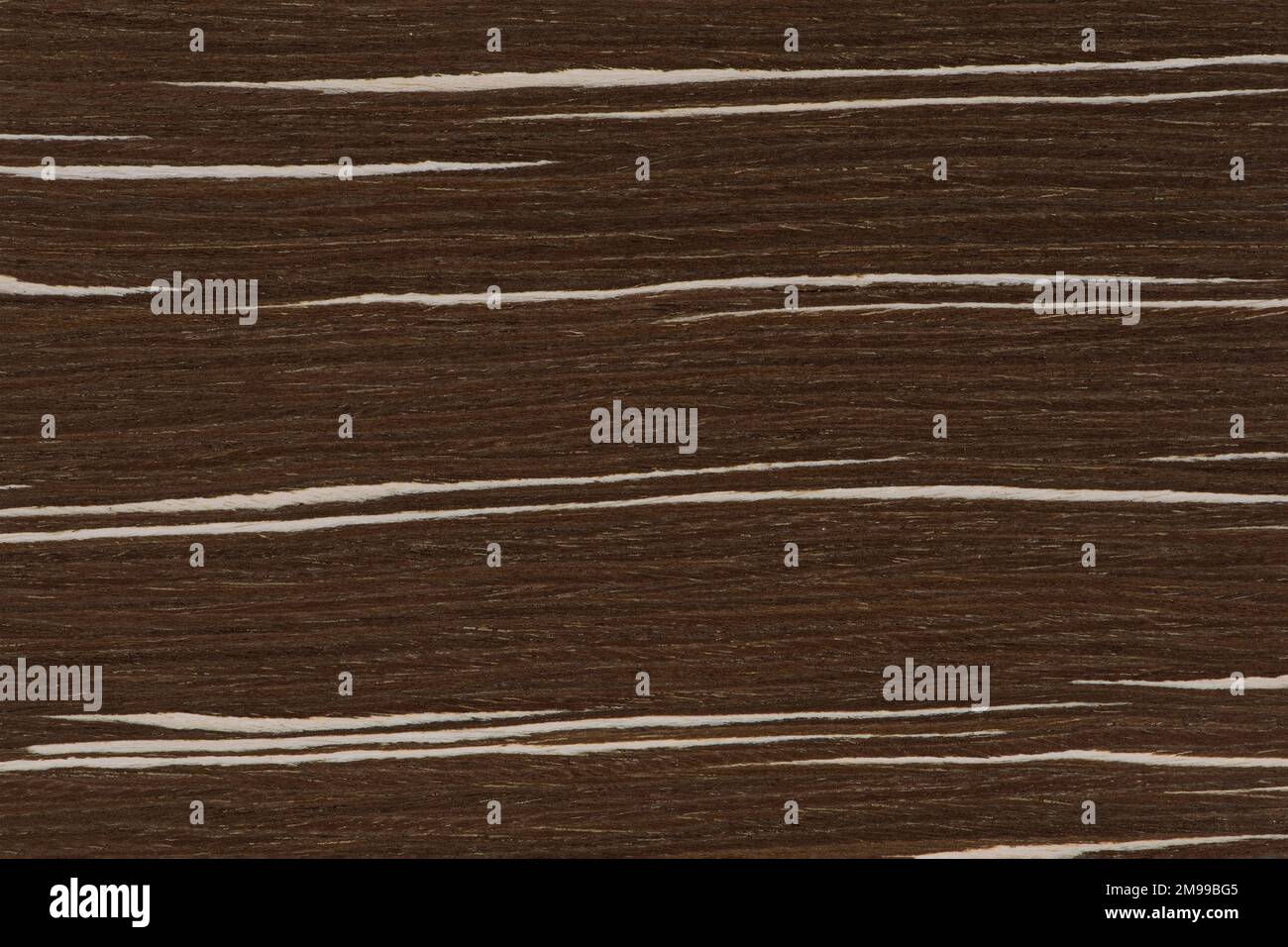 Holzstruktur mit Streifen. Die Konsistenz des natürlichen afrikanischen Holzes mit Zebramuster. Hochauflösendes Foto einer braunen schwarzen Tafel. Stockfoto