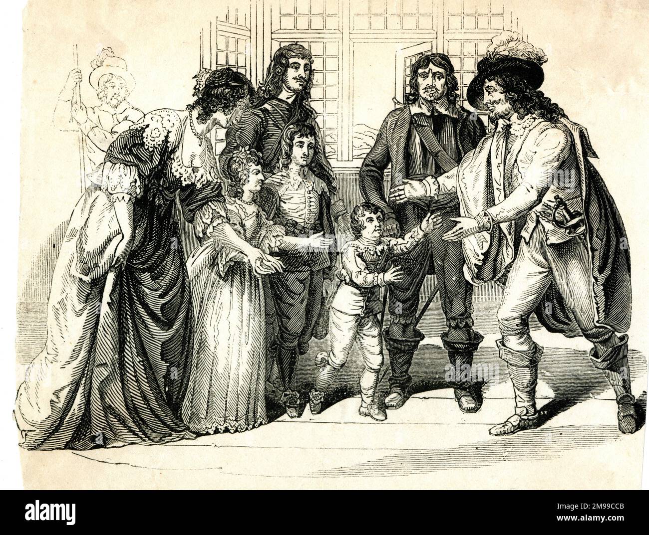 König Karl I nimmt Abschied von seiner Familie. Stockfoto