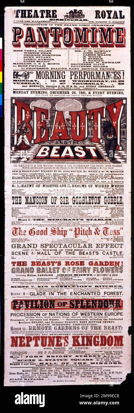 Pantomime Playbill, Beauty and the Beast, Theatre Royal, Birmingham. Stockfoto