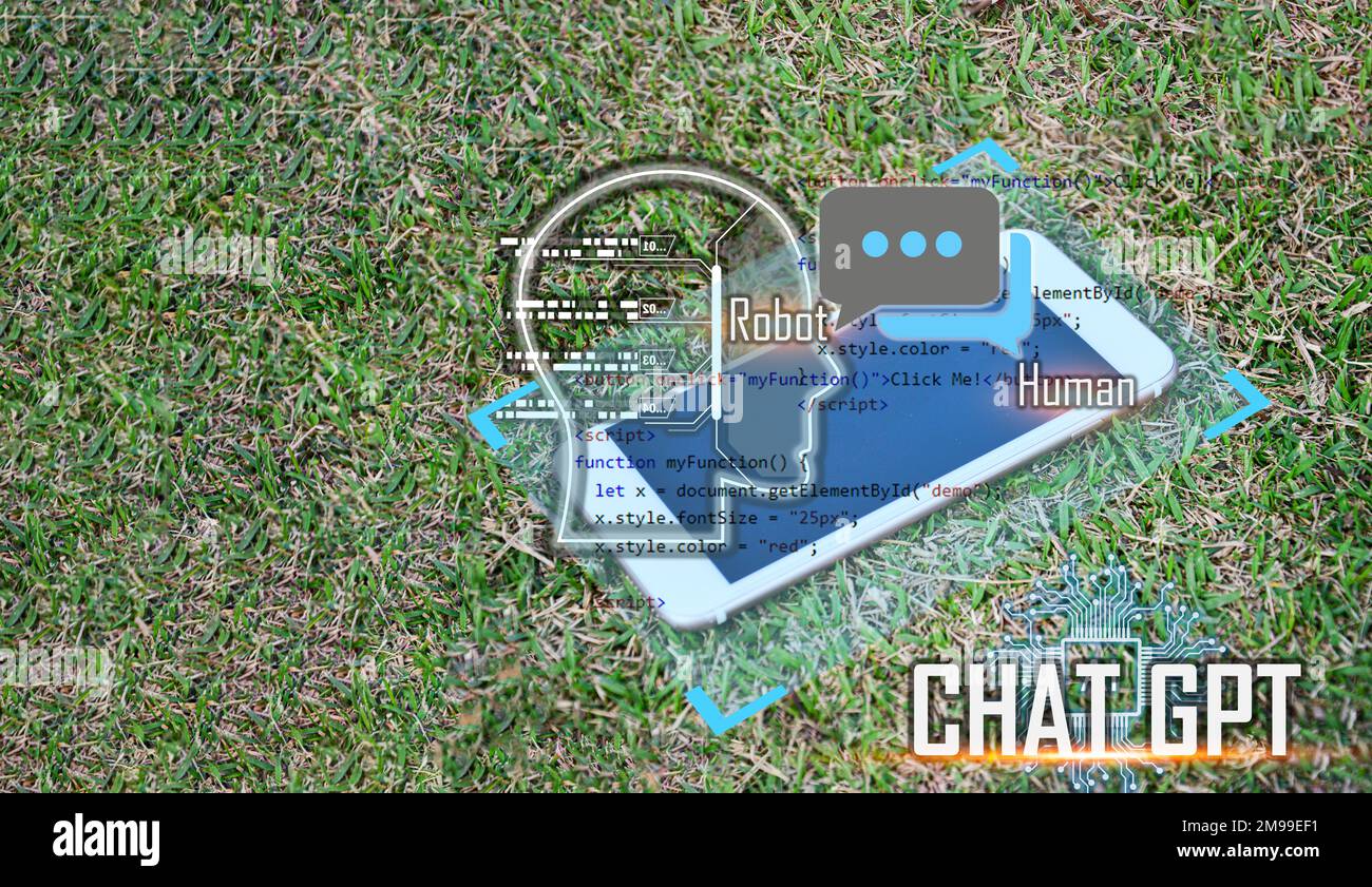 Konzeptionell ist ChatGPT (Chat GPT) ein KI-Chatbot oder künstliche Intelligenz, der auf natürliche Weise über Nachrichten mit Menschen kommunizieren kann. Stockfoto