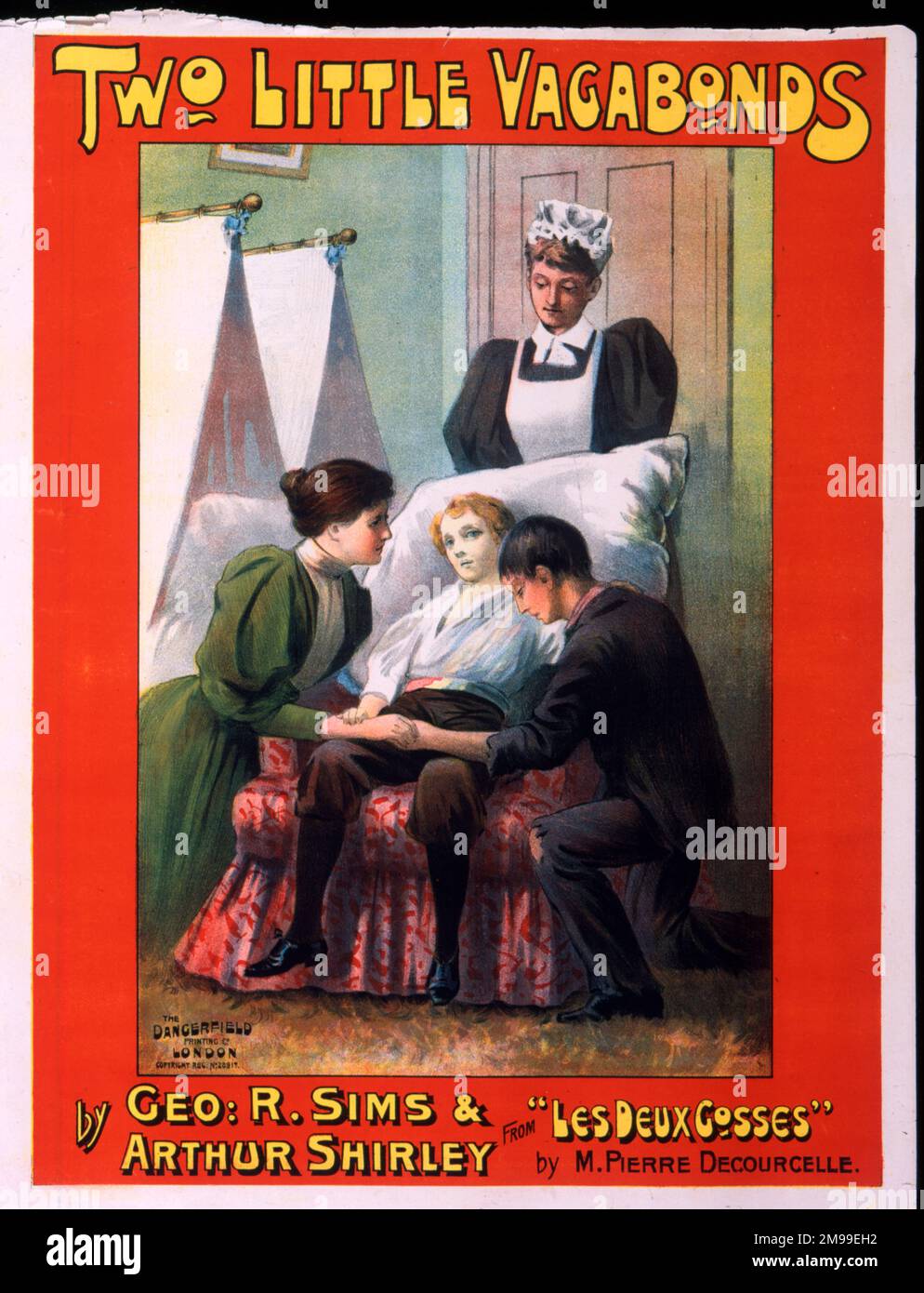 Theaterposter, zwei kleine Vagabunden von Sims und Shirley, basierend auf einem französischen Stück von Decourcelle. Stockfoto