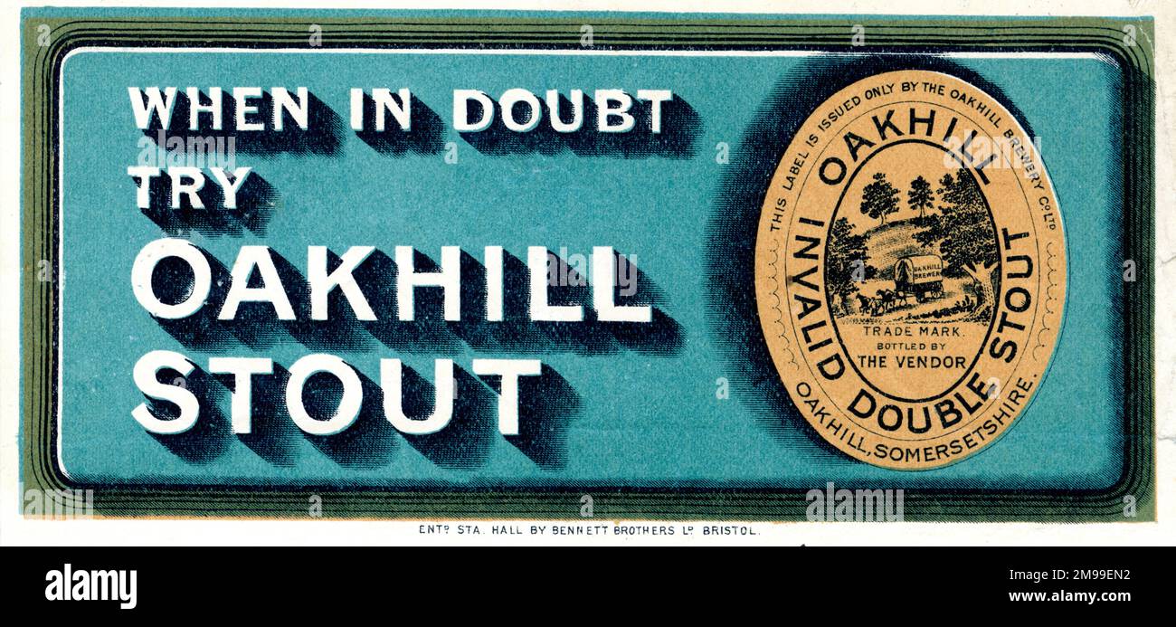 Werbespot, im Zweifelsfall versuchen Sie Oakhill Stout. Stockfoto