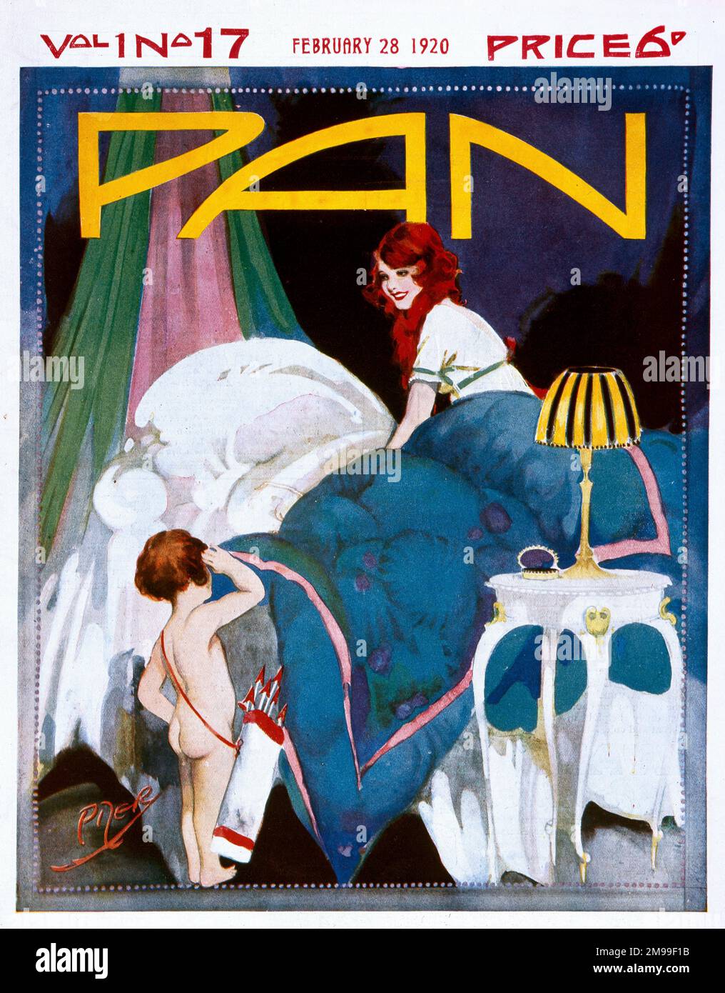 Cover Design, Pan Magazine, Girl and Cupid von Herbert Pizer. Stockfoto