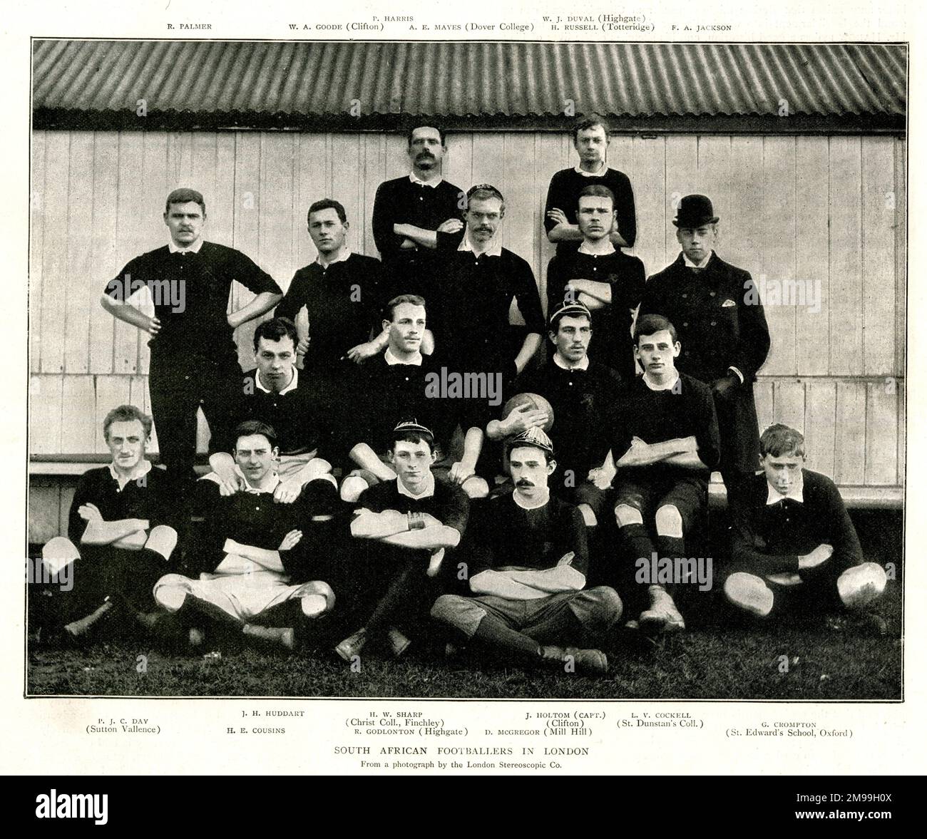 Gruppenfoto, südafrikanisches Rugby-Team in London. Stockfoto