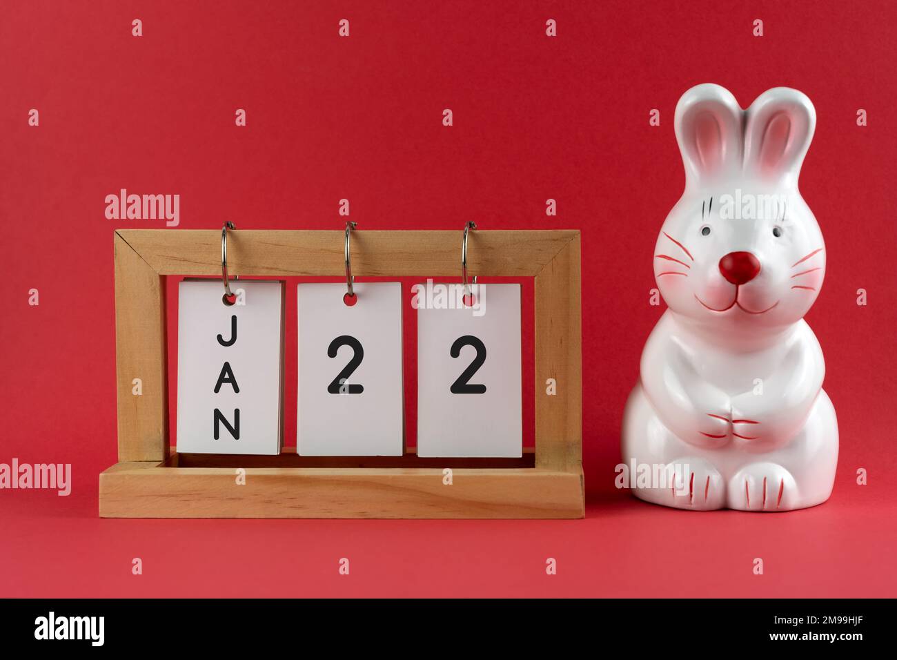 Januar 22 Tischkalender Year of Rabbit Konzept Stockfoto