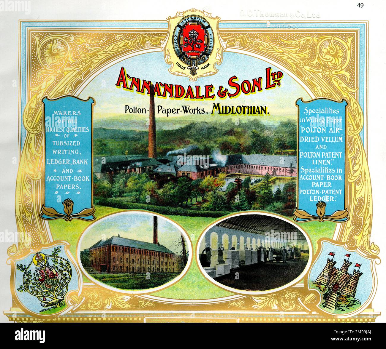 Anzeige für Annandale & Son Ltd, Polton Paper Works, Midlothian, Schottland. Stockfoto