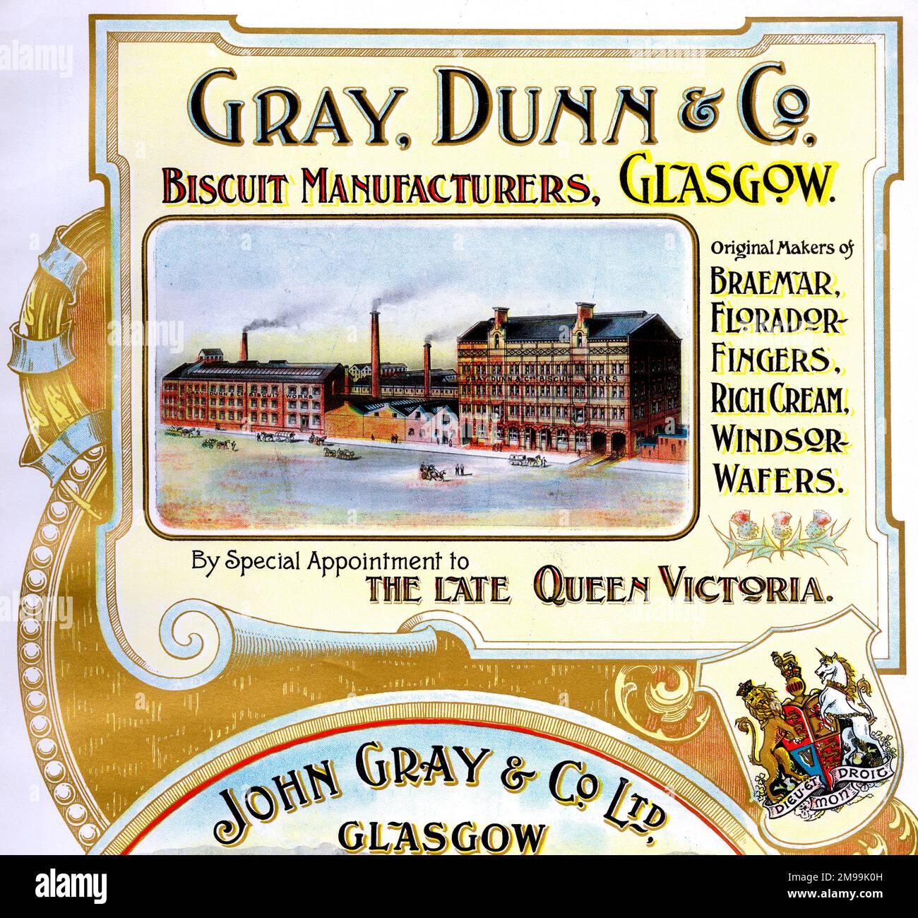 Werbung, Gray, Dunn & Co, Biscuit Manufacturers, Glasgow, Schottland. Stockfoto