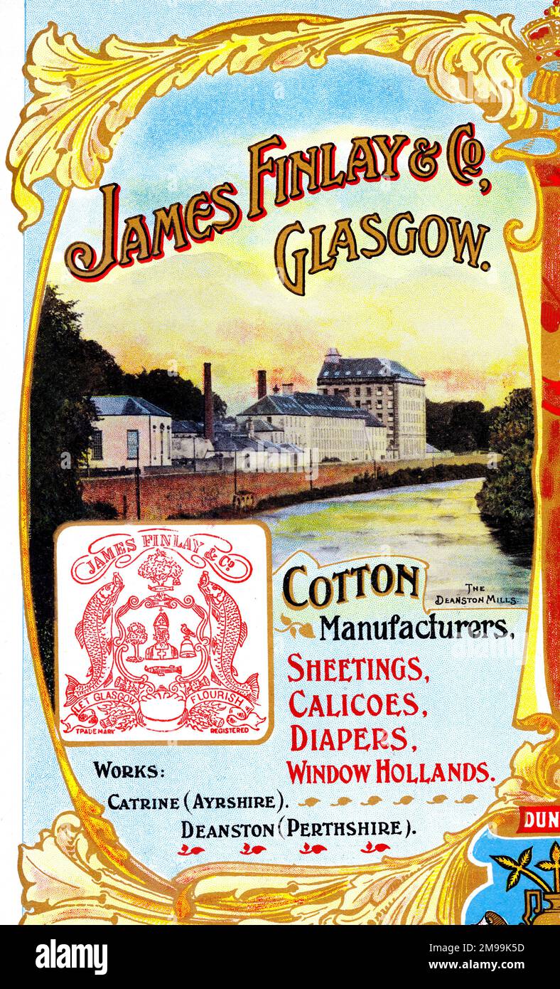Anzeige für James Finlay & Co, Cotton Manufacturers, Glasgow, Schottland. Stockfoto