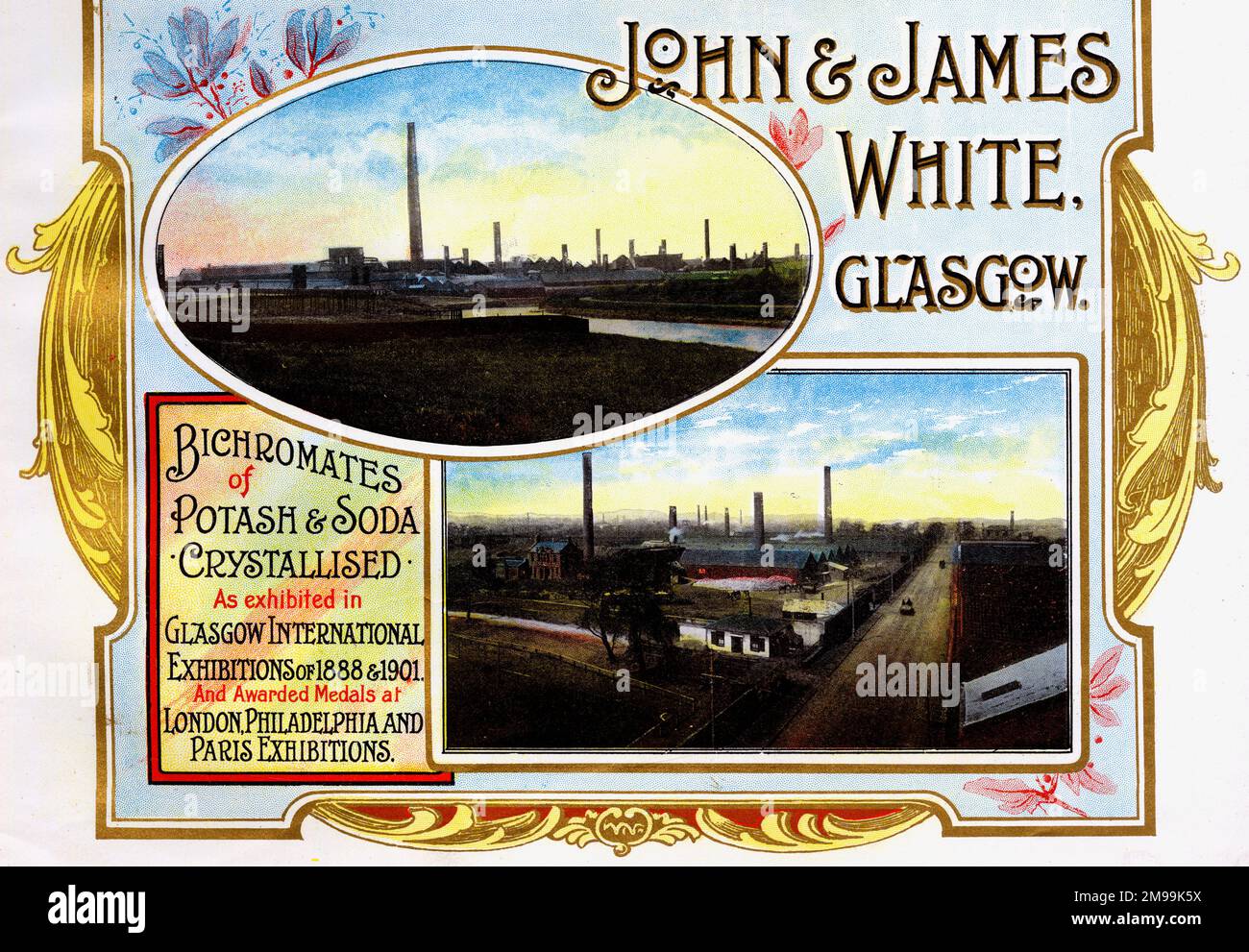 Werbung für John & James White, Potash- und Soda-Hersteller, Glasgow, Schottland. Stockfoto