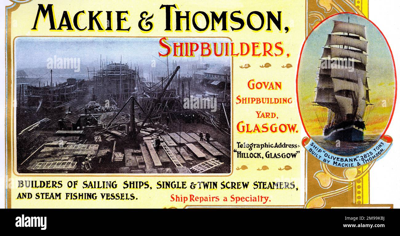 Werbung für Mackie & Thomson, Schiffsbauer, Govan, Glasgow, Schottland. Stockfoto