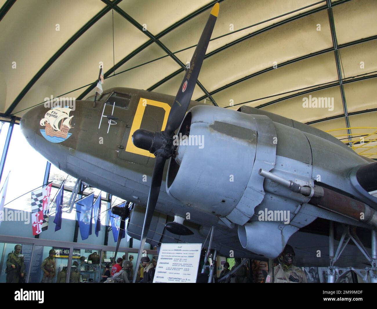 Der Flugingenieur und Teilzeit-Kopilot der Argonia war Technischer Sergeant John J. Ginter, der das Flugzeug in Fort Wayne, Indiana, abholte. Er verließ Fort Wayne damit am 13 February1944. Und etwa drei Monate später endete er über Ste Mere Eglise am D-Day, nachdem er Puerto Rico, Trinidad, Brasilien, Dakar, Marrakesch und dann England durchquert hatte, wo die letzten Vorbereitungen für die Invasion getroffen wurden. Stockfoto