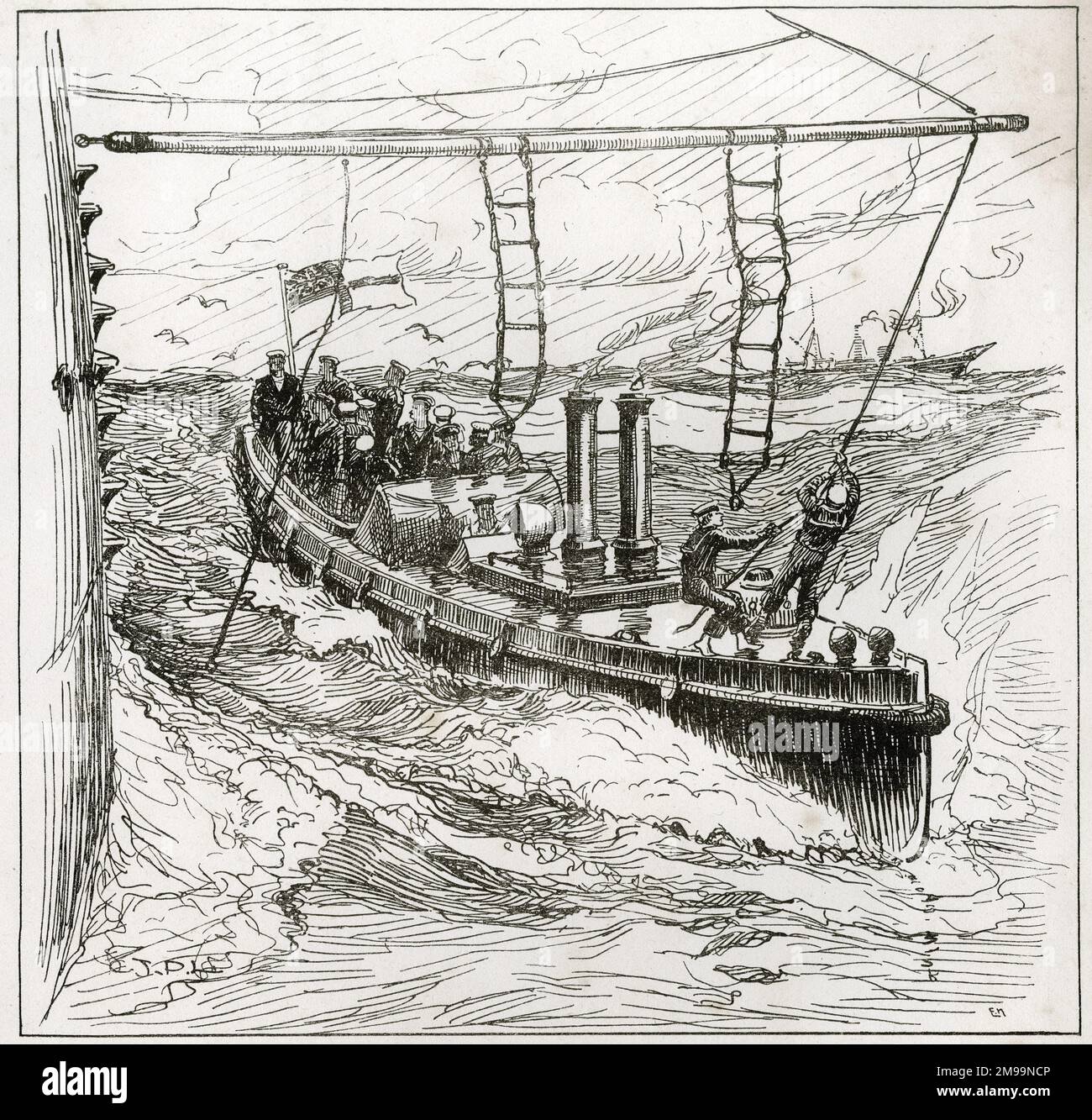 Liberty Men geht an Bord eines Streikbootes an Land. Stockfoto