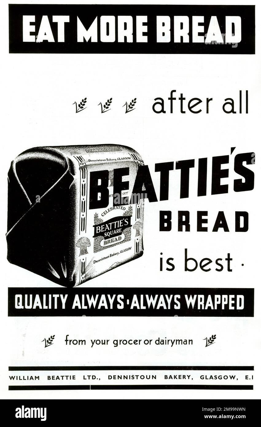 Werbung, Beatties Brot ist das Beste, Glasgow. Stockfoto