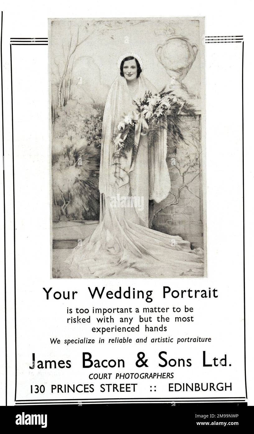 Werbung für James Bacon & Sons Ltd, Hochzeitsfotograf, Princes Street, Edinburgh. Stockfoto