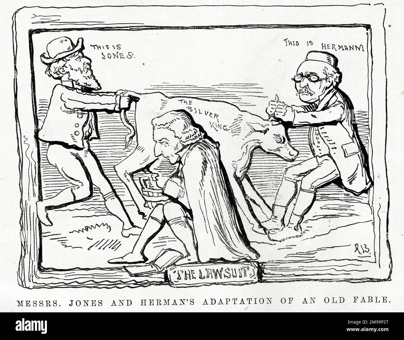 Cartoon, Jones und Herman, die Silver-King-Klage. Ein Hinweis auf ein beliebtes melodramatisches Stück von 1882 von Henry Arthur Jones und Henry Herman. Stockfoto