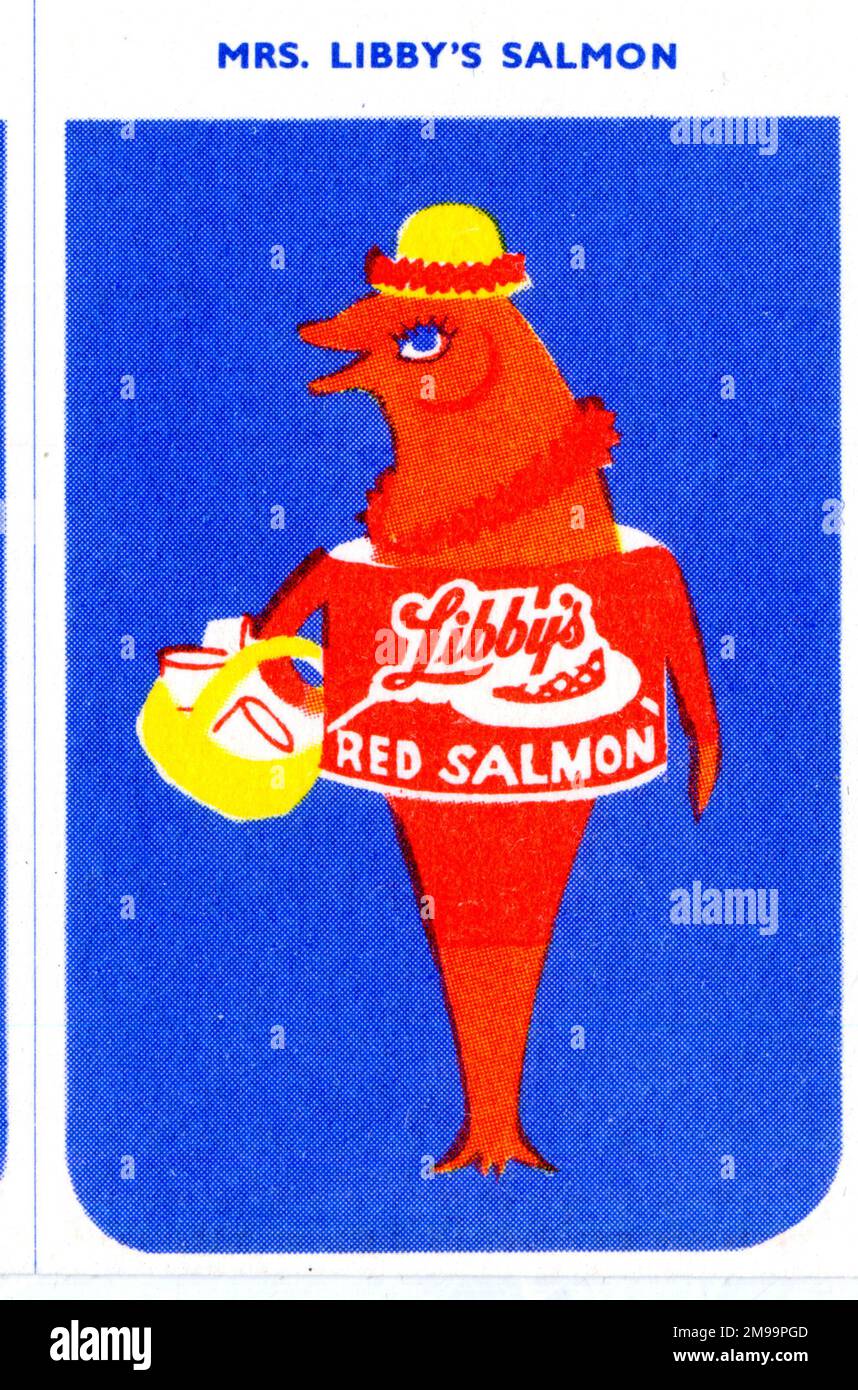 Libby's Happy Families Kartenspiel, Mrs. Libby's Red Salmon. Stockfoto