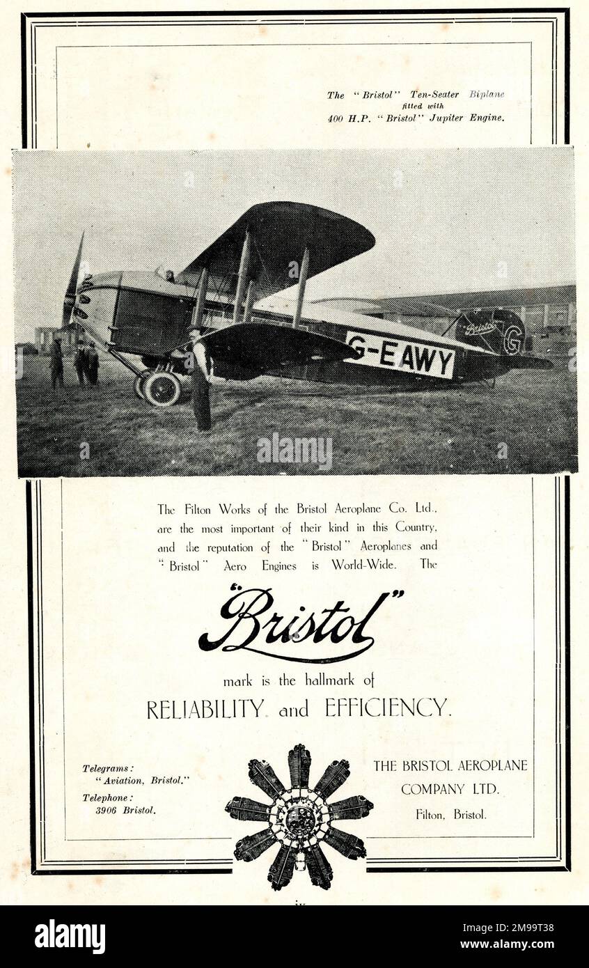 Werbespot, Bristol Aeroplane Company Ltd, Filton – Zuverlässigkeit und Effizienz. Stockfoto