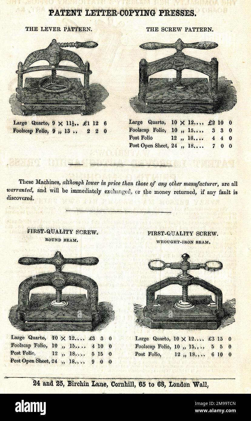 Patent-Briefkopierpressen. Stockfoto