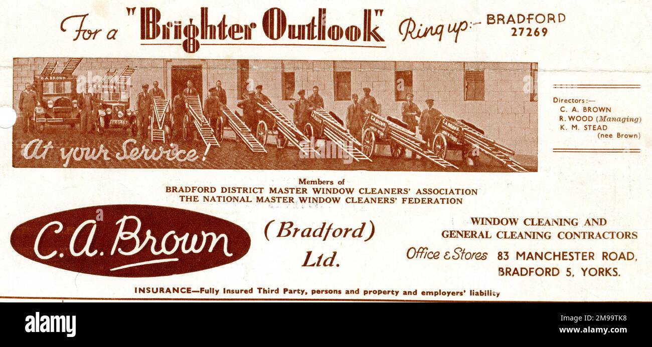 Schreibwaren, C A Brown (Bradford) Ltd, West Yorkshire, Fensterreiniger - für eine hellere Aussicht. Stockfoto