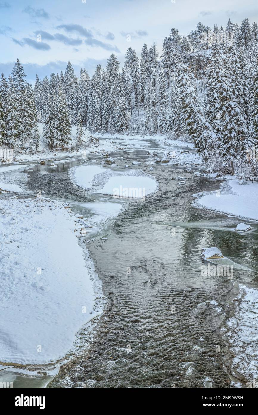 Lamar Fluß im Winter über Slough Creek in den Yellowstone-Nationalpark, wyoming Stockfoto