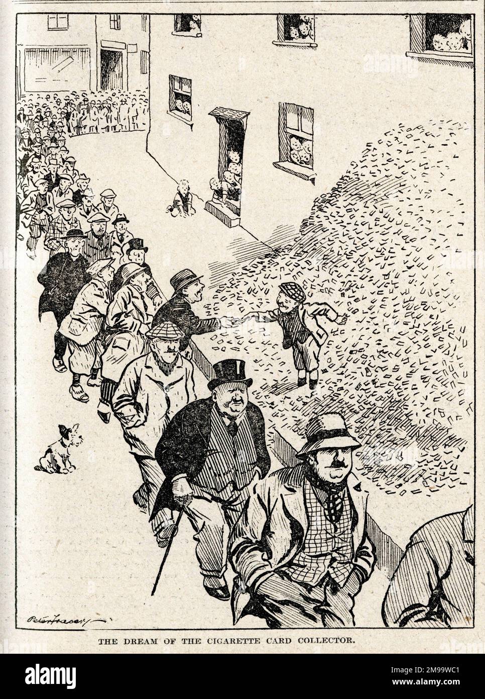 Cartoon, der Traum vom Zigaretteneintreiber. Stockfoto