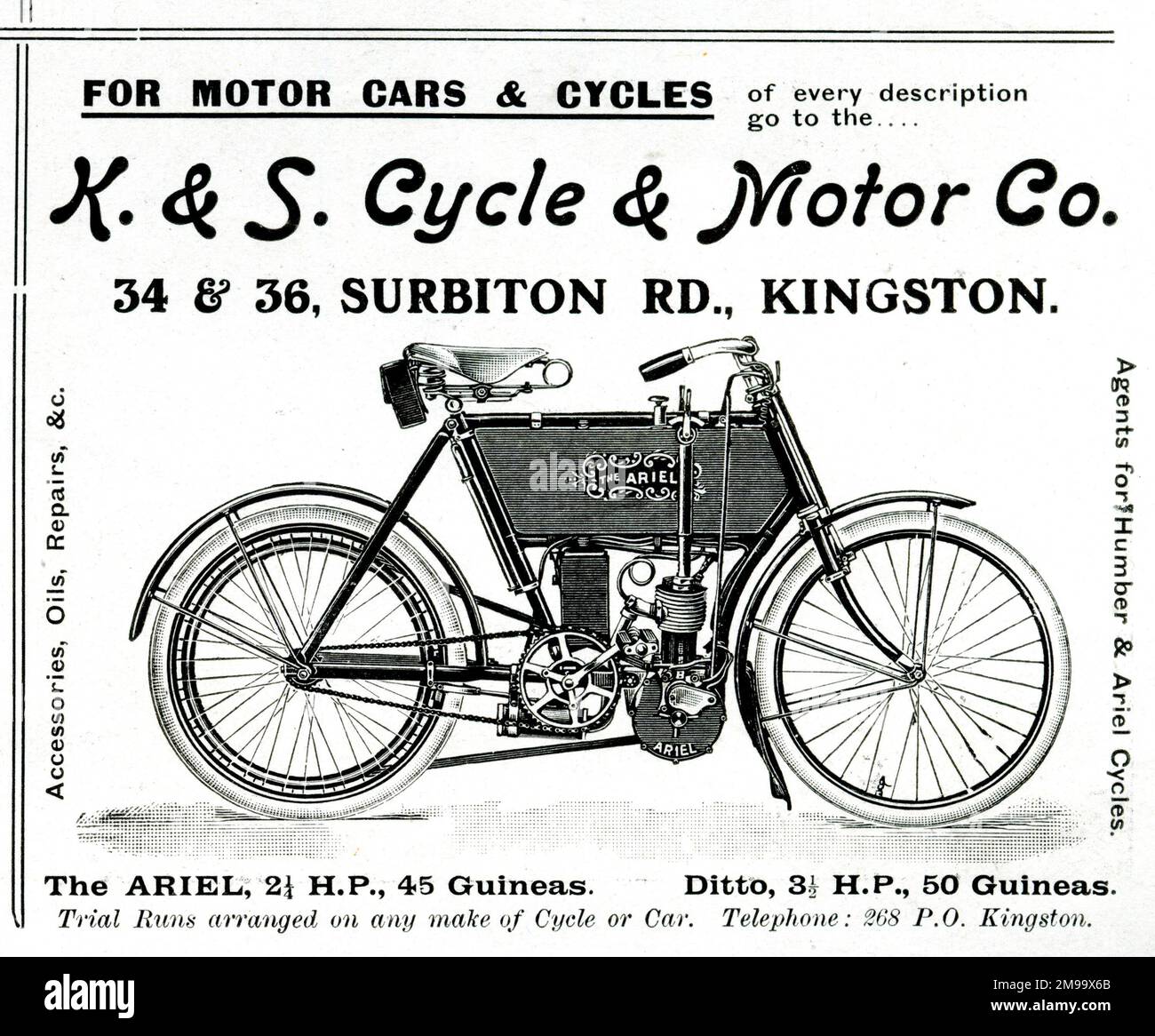 Werbespot, K & S Cycle & Motor Co, Surbiton Road, Kingston-upon-Thames, Surrey. Stockfoto