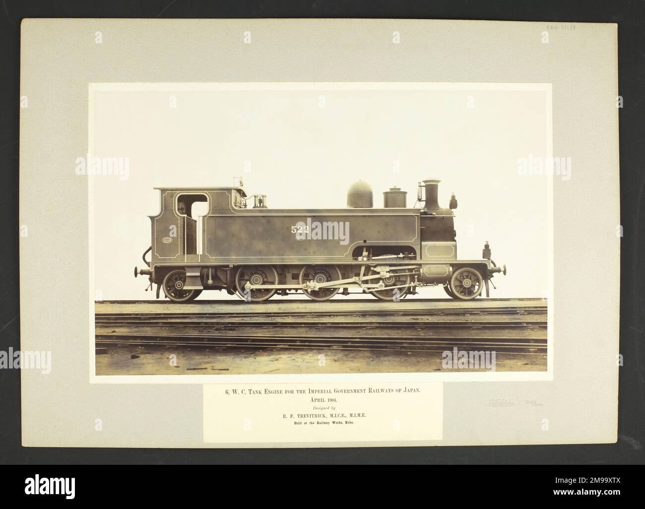 6-WC-Panzerlokomotive von Richard Francis Trevidick. Seitenansicht. Prägung „S Ichida, Kobe, Japan“. Stockfoto