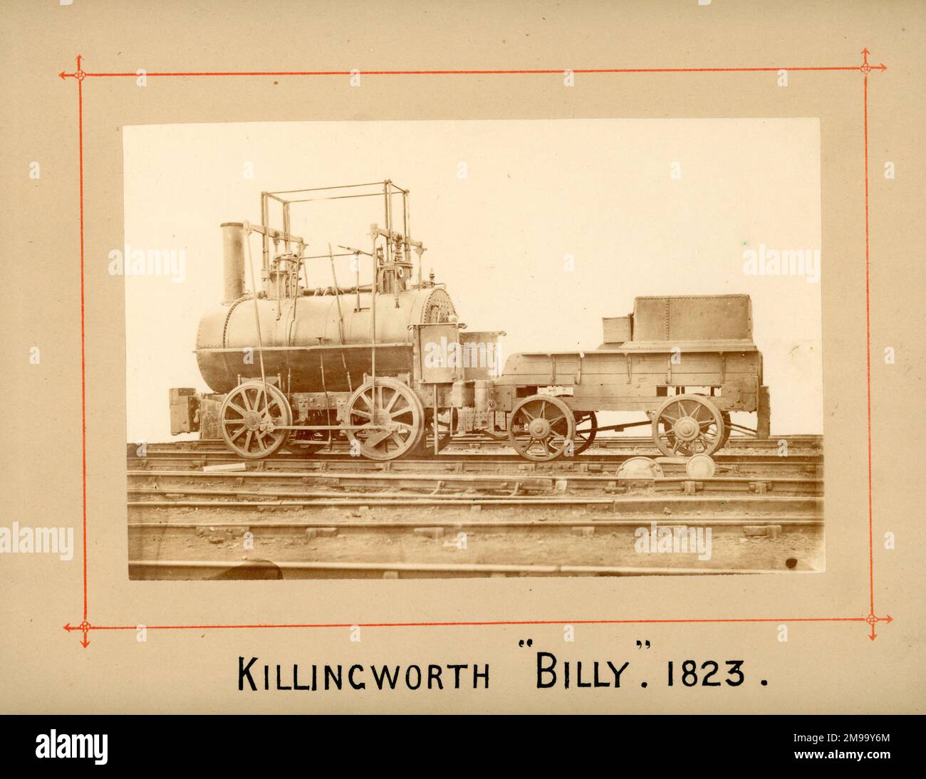 Der alte Killingworth 4-Radmotor von George Stephenson, 1823. Gelistet in RE Bleasdales Locomotive Engines Katalog, Eintrag 1274. Zum Stephenson-Strafvollzug. Stockfoto