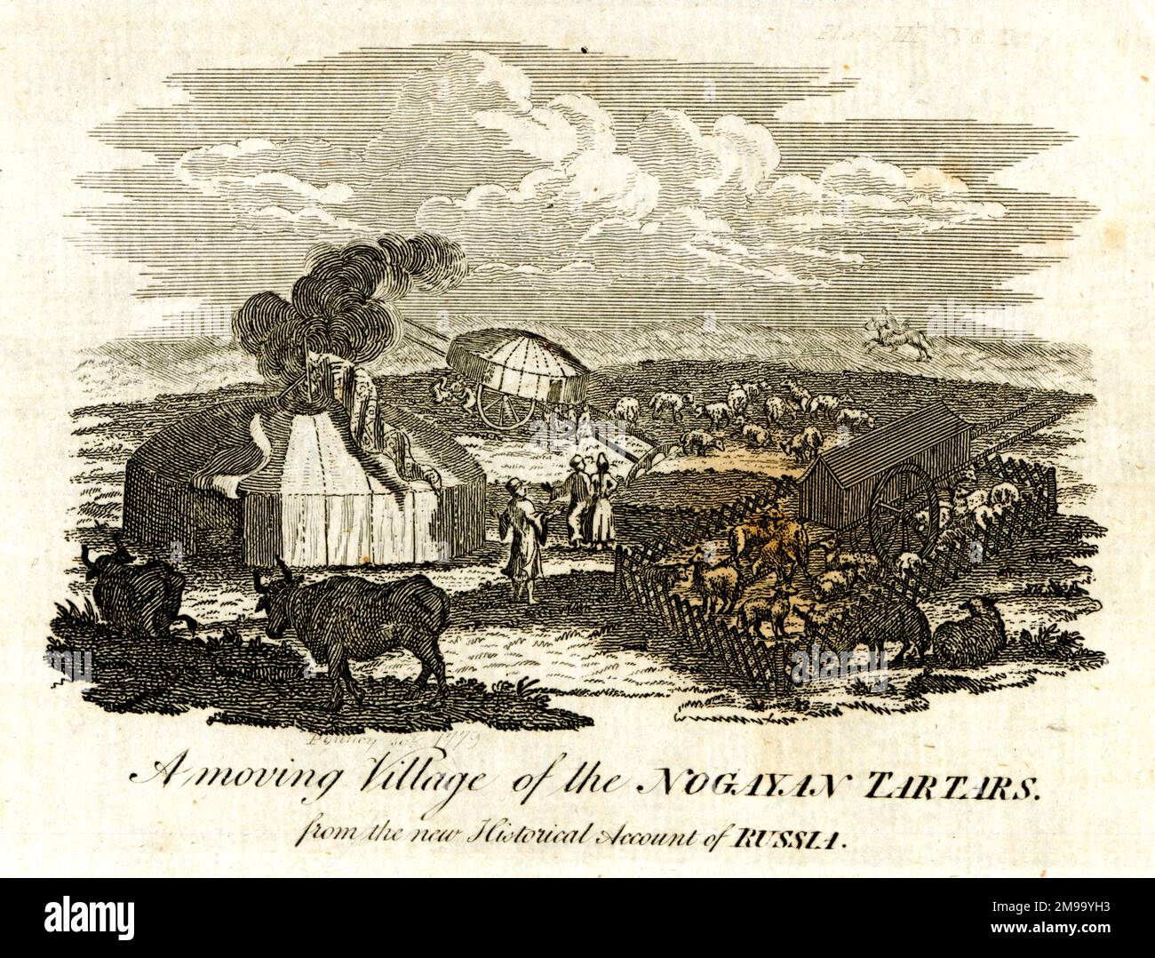 Ein bewegendes Dorf der Nogayan Tartars, Russland - das Gentleman's Magazine 1780 Stockfoto