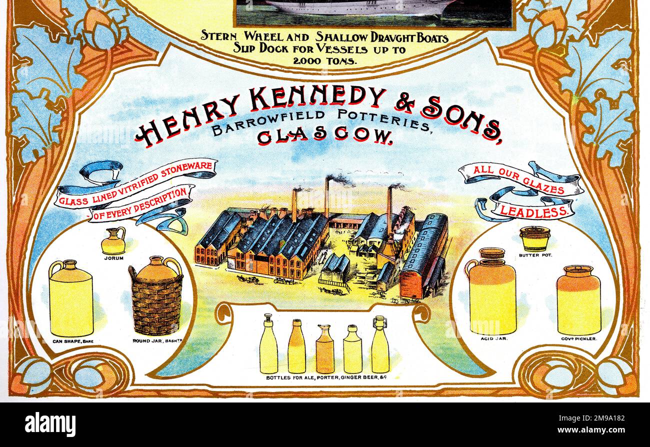 Henry Kennedy and Sons, Barrowfield Potteries, Glasgow - Schottlands industrielles Souvenir 1905. Stockfoto