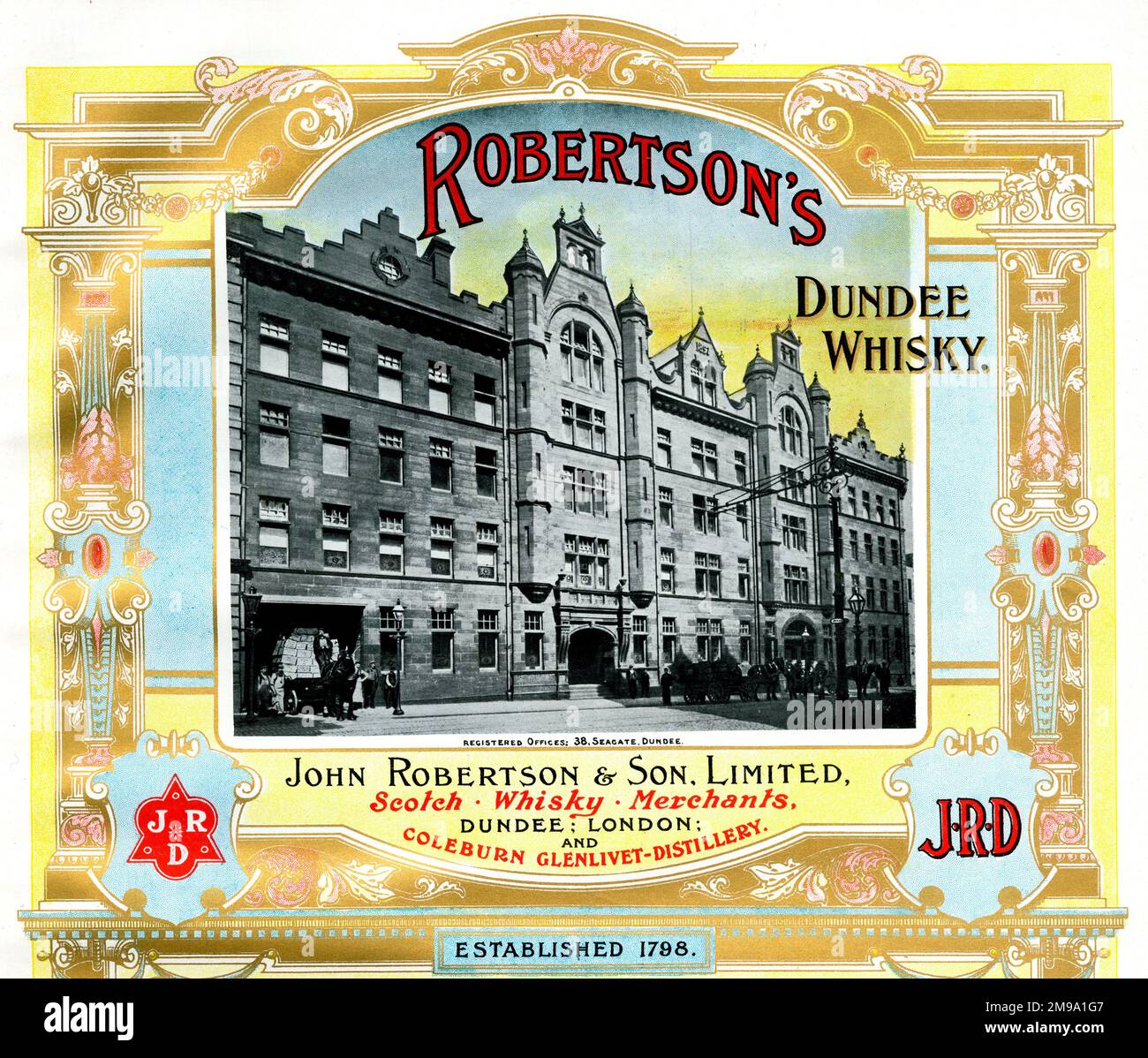 Robertson's Dundee Whisky - Schottlands industrielles Souvenir 1905. Stockfoto