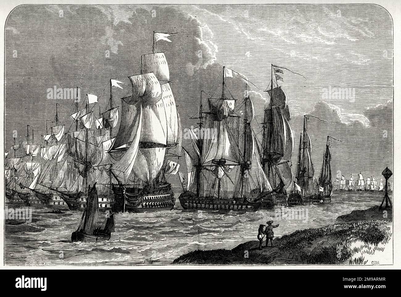 Die französische Flotte vor Grenada, Westindischen Inseln. Die Schlacht von Grenada vom 6. Juli 1779 war während des Amerikanischen Unabhängigkeitskriegs (1775-1783) ein Marineschlacht zwischen den britischen und französischen Marines. Stockfoto