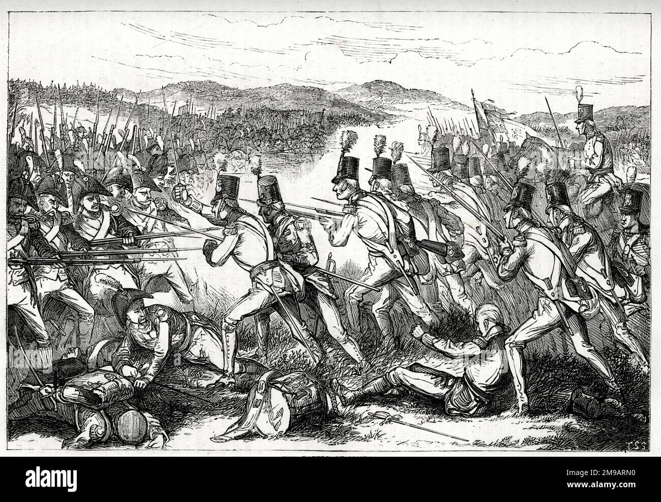 Die Schlacht von Maida, San Pietro di Maida, Kalabrien, Süditalien, 4. Juli 1806, Teil des Krieges der Dritten Koalition (1803-1806). Es wurde zwischen Großbritannien und Sizilien gegen Italien, Frankreich und die polnische Legion gekämpft. Stockfoto
