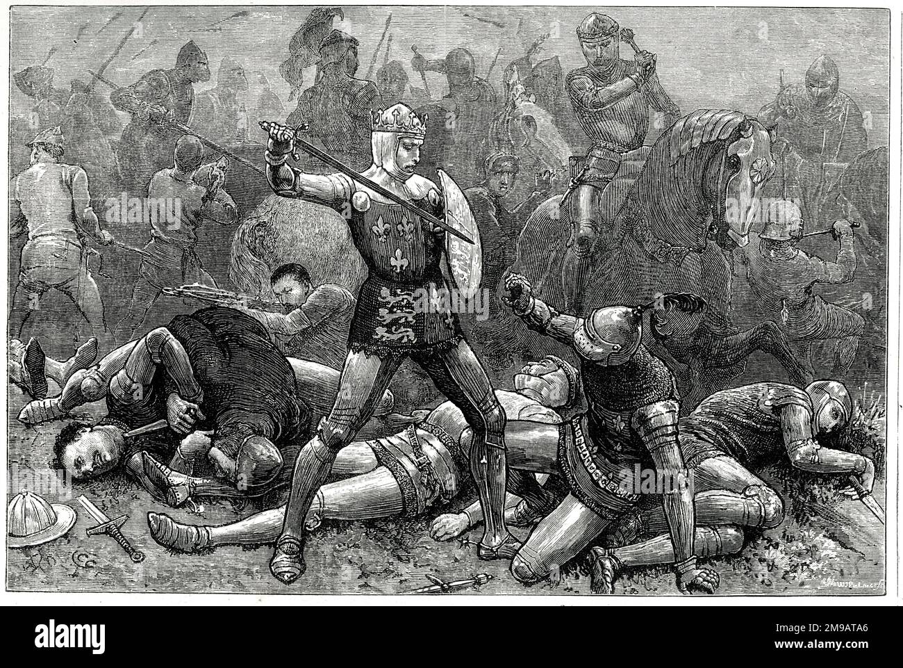 König Heinrich V. und Herzog von Alencon bei der Schlacht von Agincourt, 25. Oktober 1415, Teil des Hundertjährigen Krieges (1337-1453). John I. von Alencon wurde in der Schlacht getötet. Stockfoto
