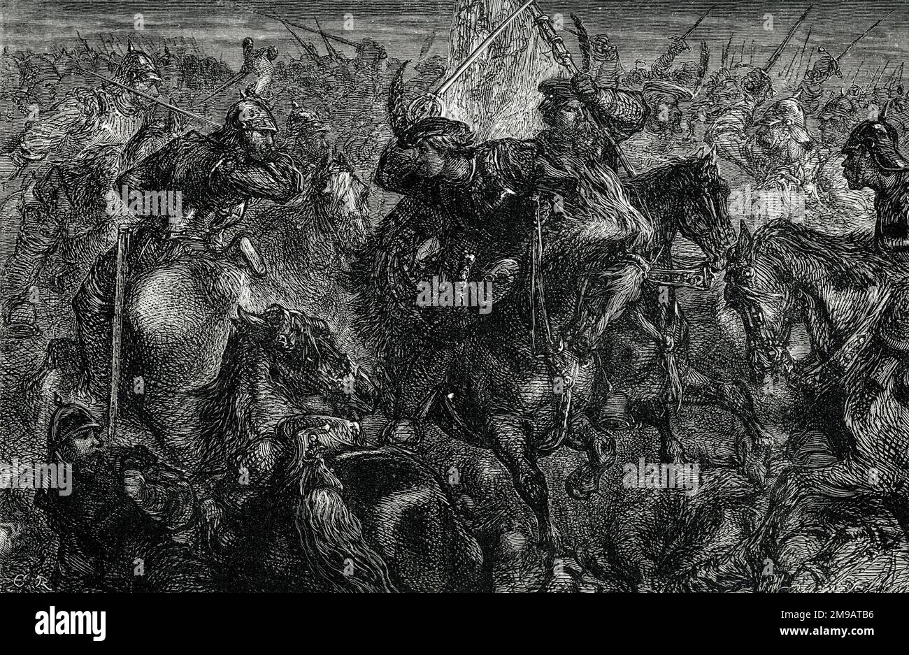 Der Angriff auf Montroses Kavallerie in der Schlacht von Kilsyth, nahe Stirling, Schottland, am 15. August 1645 während der Kriege der drei Königreiche. Es wurde zwischen den schottischen Royalisten unter James Graham, dem 1. Marquess von Montrose, und der irischen Brigade gegen schottische Parlamentarier und Covenanters gekämpft. Stockfoto