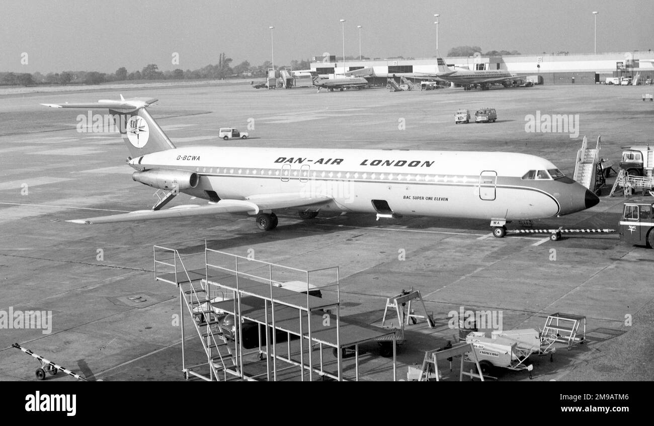 BAC 1-11-518FG G-BCWA (msn BAC.205) von DAN-Air am Flughafen Manchester im Oktober 1977. (DAN-Air ist eine Kontraktion von Davies und Newman Airlines) Stockfoto