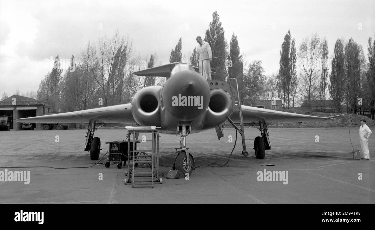 Royal Air Force - Gloster Javelin F(AW).1 XA568, am College of Aeronautics, Cranfield im April 1961. Stockfoto