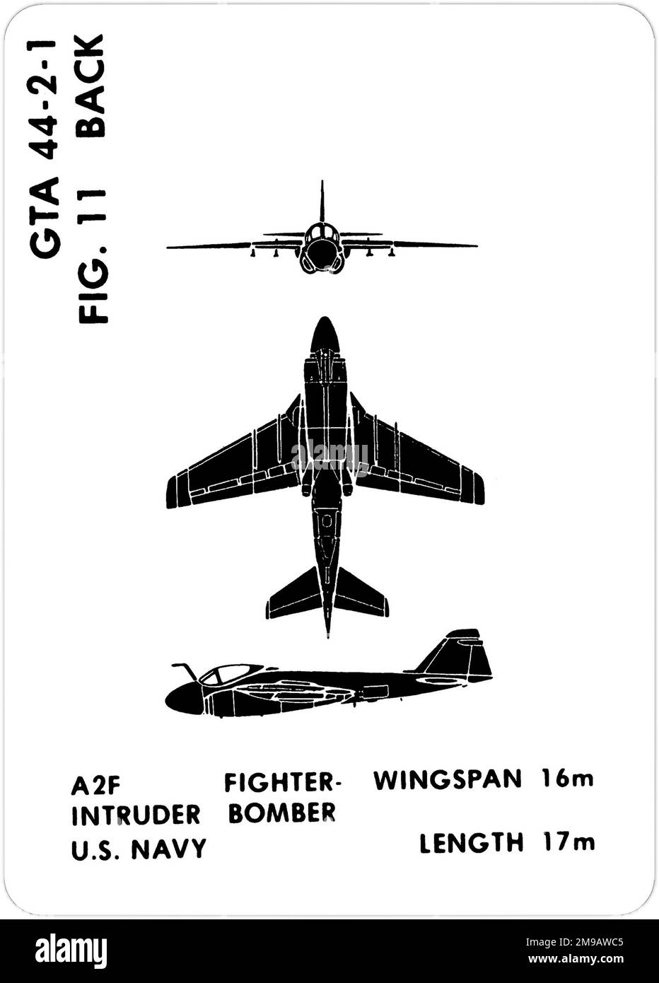 Grumman A-6 Intruder (A2F für sehr kurze Zeit). Dies ist eine der Grafiktrainingshilfen (GTA), die von der US-Armee verwendet werden, um ihr Personal darin zu Schulen, freundliche und feindliche Flugzeuge zu erkennen. Dieser besondere Satz, GTA 44-2-1, wurde July1977 herausgegeben. Das Set umfasst Flugzeuge aus Kanada, Italien, Großbritannien, den USA und der UdSSR. Stockfoto