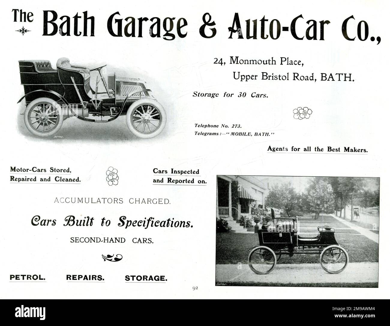 Werbespot, The Bath Garage & Auto-Car Co, Monmouth Place, Upper Bristol Road, Bath. Stockfoto