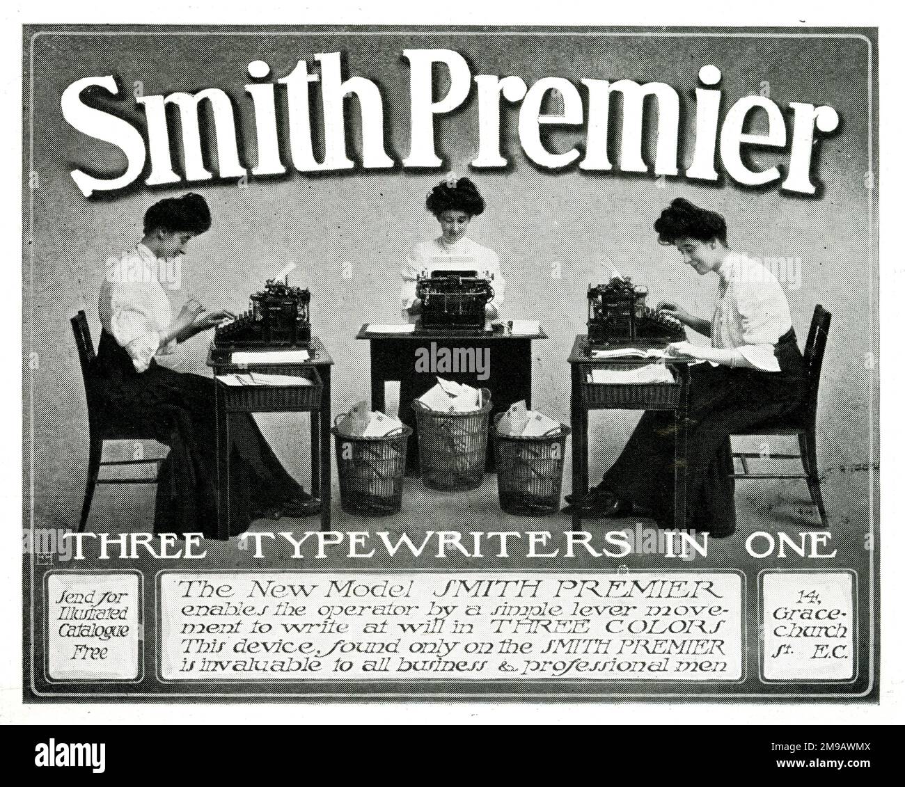 Werbespot, Smith Premier, drei Schreibmaschinen in einem. Stockfoto